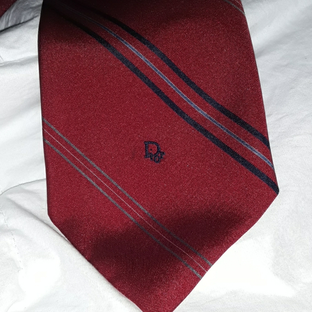 Vintage Dior Tie red with blue &grey stripes